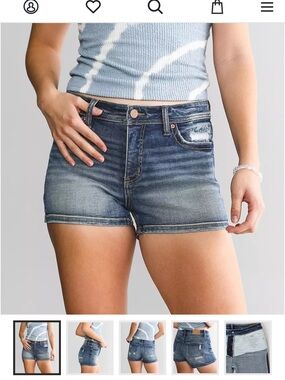 BKE denim gabby stretch jean shorts - light wash / distressing - 27